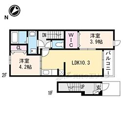 メゾンドシュシュ　リヴィエール 2階2LDKの間取り