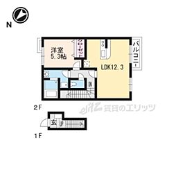 JR東海道・山陽本線 草津駅 徒歩18分の賃貸アパート 2階1LDKの間取り