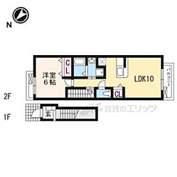 近江鉄道近江本線 水口石橋駅 徒歩17分の賃貸アパート 2階1LDKの間取り