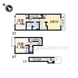 アマルフィ近江八幡I 2階2LDKの間取り