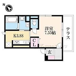 LAVILLA五個荘B 1Kの間取図画像