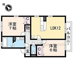 リビングタウン湖都が丘B棟 2LDKの間取図画像
