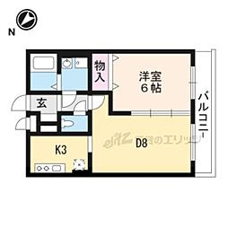 グレースコーポ3 1LDKの間取図画像