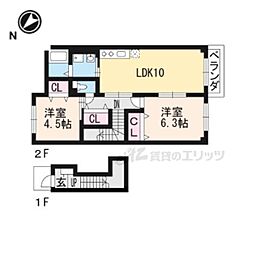 カーサ・ラフィナートA棟 2LDKの間取図画像
