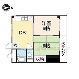 あらいぜきオークハイツ 2DKの間取図画像