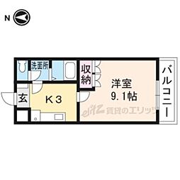 プランドール紫香楽 1Kの間取図画像