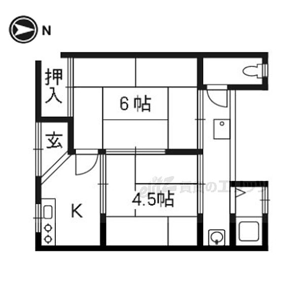 第二福寿荘 7号室｜京都府京都市右京区梅津北浦町(賃貸アパート2K・2階・27.00㎡)の写真 その2