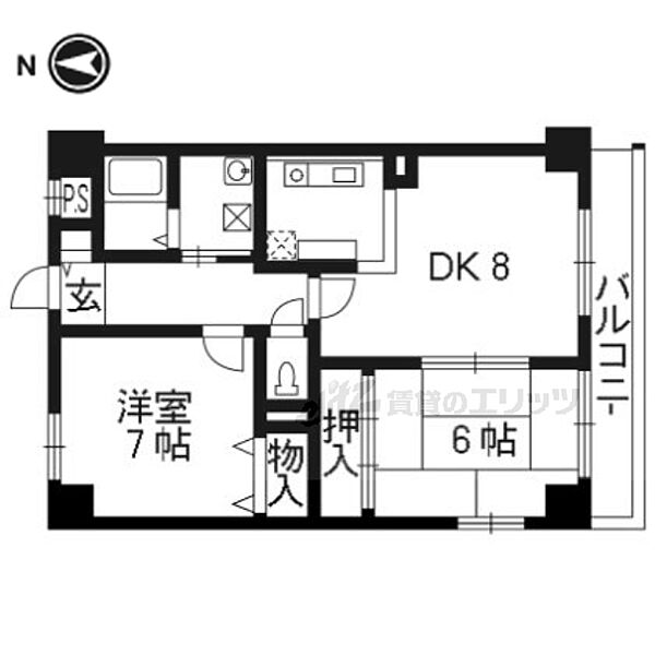 カサ・デ・高ノ手 305｜京都府京都市南区久世中久世町１丁目(賃貸マンション2LDK・3階・56.70㎡)の写真 その2