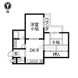 ロイヤルむらかみ 2階2DKの間取り