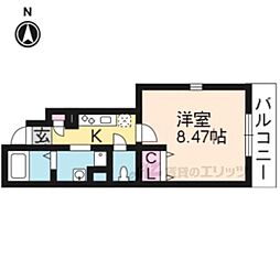 アムールグランデ嵐山 1階1Kの間取り