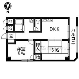 京都地下鉄東西線 西大路御池駅 徒歩3分の賃貸マンション 3階2DKの間取り