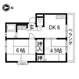 リバーサイド松室A 2DKの間取図画像