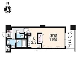 京都地下鉄東西線 西大路御池駅 徒歩4分の賃貸マンション 2階1Kの間取り