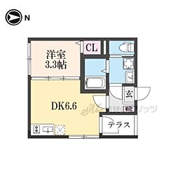 ポルティエ太秦 1DKの間取図画像