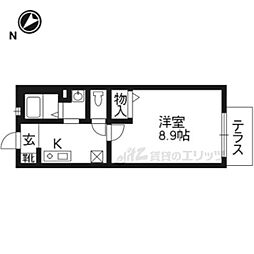 サンライト上桂 1Kの間取図画像