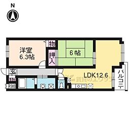 クラヴァス長岡京 2LDKの間取図画像