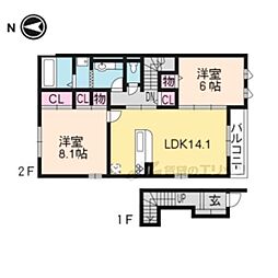 ロイヤルクレセント 2LDKの間取図画像