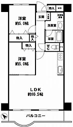 朝日プラザ長堀西 2LDKの間取図画像