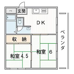 新森グリーンハイツ 2DKの間取図画像