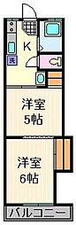 藤コーポ 2階2Kの間取り