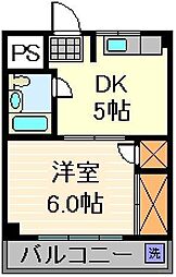 第五タカサハイム 1DKの間取図画像