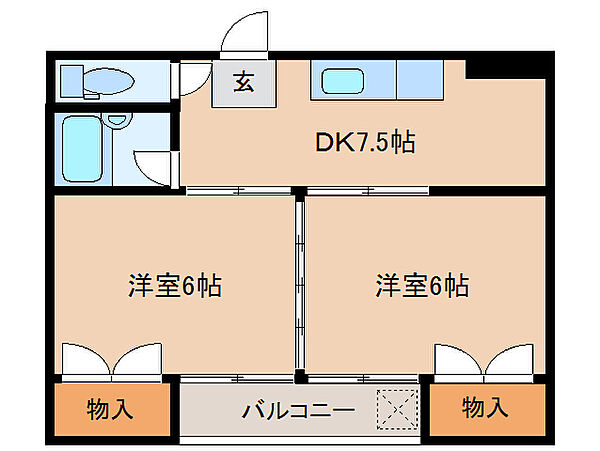 奈良県大和郡山市南大工町(賃貸マンション2DK・3階・38.83㎡)の写真 その2