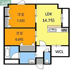 ベンハウス西川緑道公園 2LDKの間取図画像