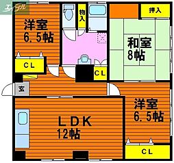 JR山陽本線 岡山駅 徒歩13分の賃貸マンション 7階3LDKの間取り