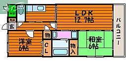JR津山線 法界院駅 徒歩4分の賃貸マンション 2階2LDKの間取り
