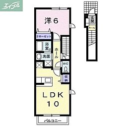 JR津山線 法界院駅 3.8kmの賃貸アパート 2階1LDKの間取り
