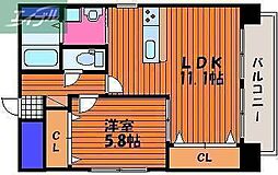JR山陽本線 岡山駅 徒歩20分の賃貸マンション 6階1LDKの間取り