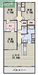 ヒルトップツシマ 3LDKの間取図画像