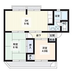 グリーンターフ三山 1階2DKの間取り