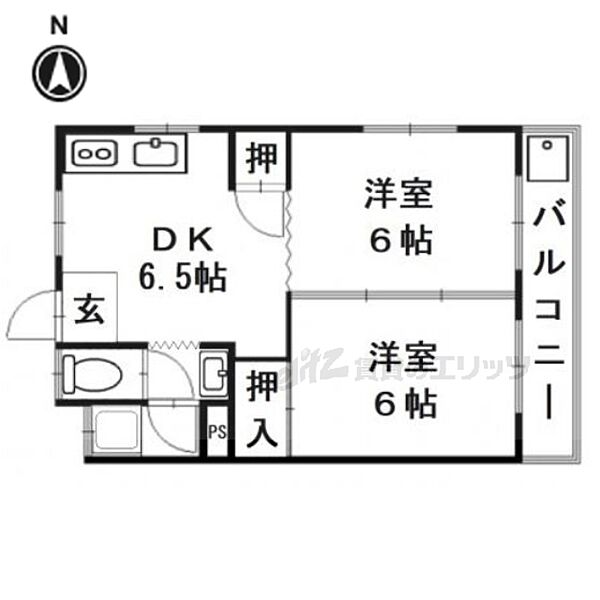 三宅マンション 301｜京都府長岡京市馬場２丁目(賃貸マンション2DK・3階・40.00㎡)の写真 その2