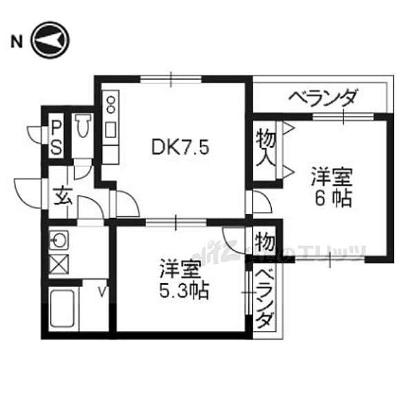 京都府京都市伏見区深草直違橋片町(賃貸マンション2DK・3階・47.00㎡)の写真 その2