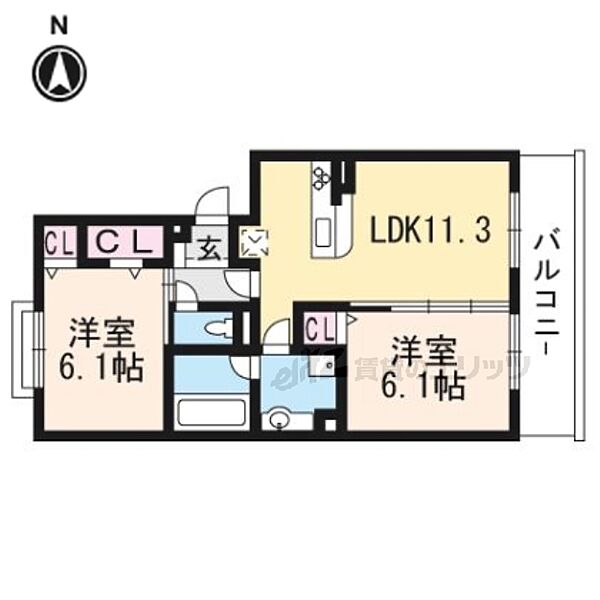 グランソレイユ西院 B102｜京都府京都市右京区西院西溝崎町(賃貸アパート2LDK・1階・53.49㎡)の写真 その2