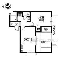 ドエル上桂 1階2DKの間取り