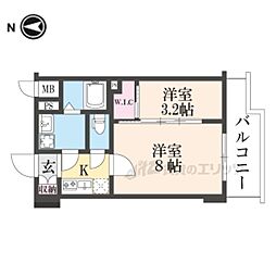 阪急京都本線 西院駅 徒歩15分の賃貸マンション 7階2Kの間取り