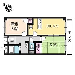 阪急嵐山線 松尾大社駅 徒歩4分の賃貸マンション 3階2LDKの間取り