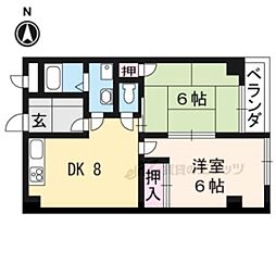 阪急京都本線 西院駅 徒歩17分の賃貸マンション 3階2DKの間取り