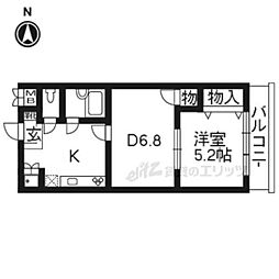 京阪本線 丹波橋駅 徒歩9分の賃貸マンション 3階1DKの間取り