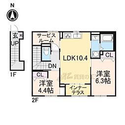 京都市伏見区桃山町泰長老アパート 2LDKの間取図画像