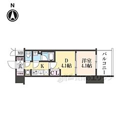 アスヴェル京都西大路SOUTH 1DKの間取図画像