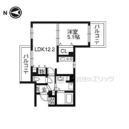 ティアレ長岡京 1LDKの間取図画像