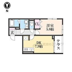 ヒカルサ京都梅津 1DKの間取図画像
