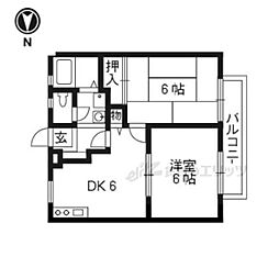 ウィンディアコリーヌA棟 2DKの間取図画像