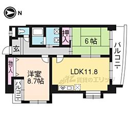 アグラード長岡京 2LDKの間取図画像