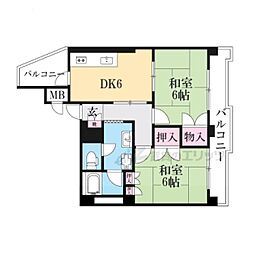 長岡京シティハイツ 2DKの間取図画像