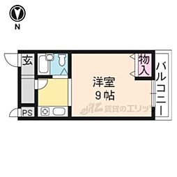 シャルネ深草 1Kの間取図画像