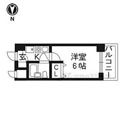 エスリード河原町第2 1Kの間取図画像